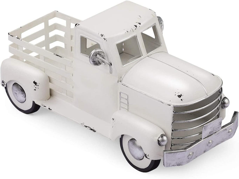 Giftchy Vintage Patriotic Truck Decor, Fourth of July Farmhouse Truck Decoration, Decorative Tabletop Storage & Americana Pick-Up Metal Truck Planter Home & Garden > Household Supplies > Storage & Organization Giftchy WHITE  