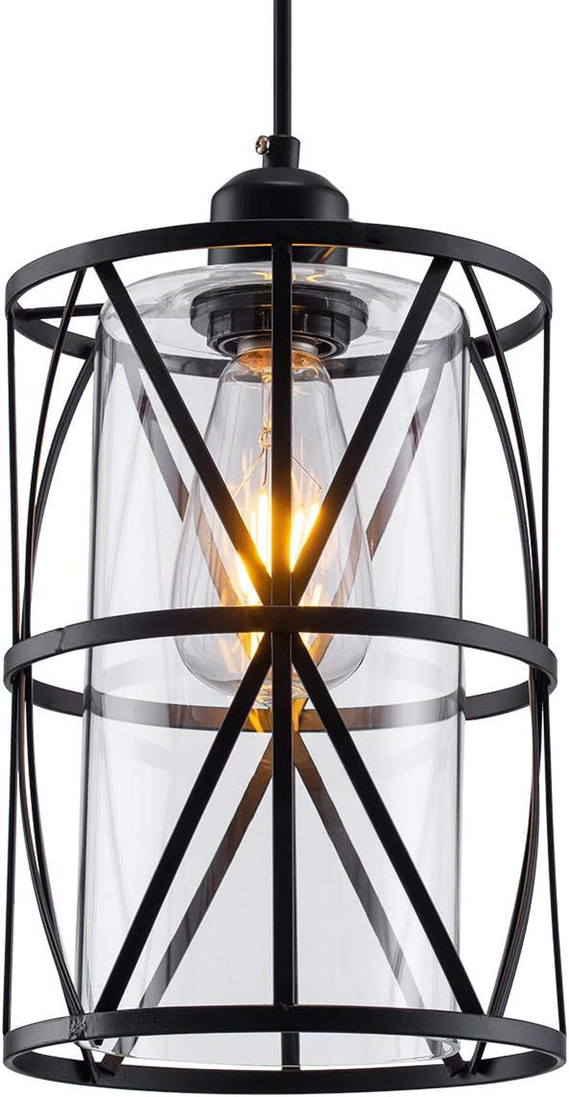 SHENGQINGTOP Black Industrial Metal Pendant Light, Cylindrical Pendant Light with Clear Glass Shade, New Transitional Hanging Lighting Fixture for Kitchen Island Counter Dining Room Bedroom Restaurant Home & Garden > Lighting > Lighting Fixtures SHENGQINGTOP Black  