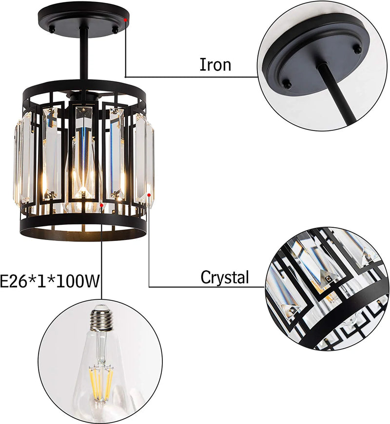 Larootsi Modern One- Light 1XE26 Pendant Light Ceiling Lamp Hanging Lighting Fixture with K9 Crystals for Kitchen Restaurant Cafe Dining Room Island Light Black Home & Garden > Lighting > Lighting Fixtures Larootsi   