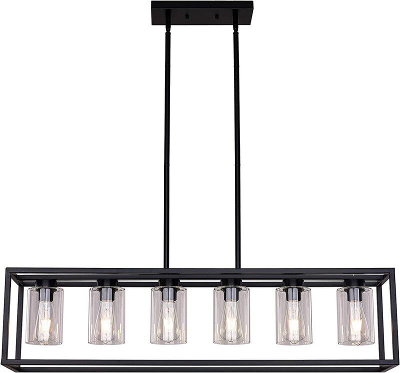 XILICON Dining Room Lighting Fixture Hanging Farmhouse Brushed Nickel 5 Light Modern Pendant Lighting Contemporary Chandeliers with Glass Shade for Living Dining Room Bedroom Kitchen Island Home & Garden > Lighting > Lighting Fixtures > Chandeliers xilicon Black -6h-bx 6 Light 