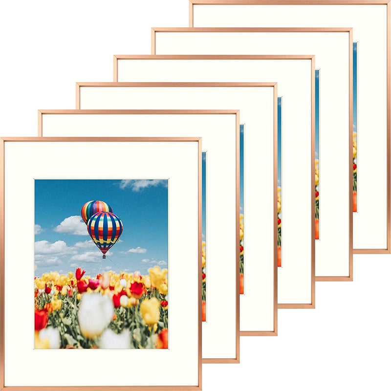 Golden State Art, 8X10 Aluminum Photo Frame for 5X7 Pictures with Ivory Mat Easel Stand for Tabletop Display - Wall Display - Great for Weddings, Graduations, Events, Portraits (Gold, 1-Pack) Home & Garden > Decor > Picture Frames Golden State Art Rose Gold 16x20(Set of 6) 