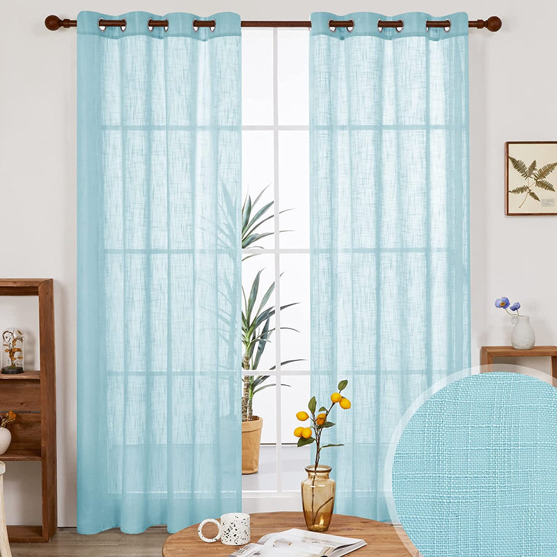 Deconovo Semi Sheer Curtains, Cream, 52X108 Inch, Faux Linen Solid Voile Grommet Curtains for Bedroom Living Room, 2 Panels Home & Garden > Decor > Window Treatments > Curtains & Drapes Deconovo Light Blue 52x108 Inch 