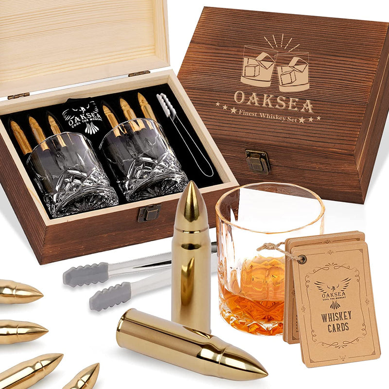 Gifts for Men Dad Husband, Christmas Stocking Stuffers Gifts, Stainless Steel Whiskey Glasses and Whiskey Stones Set Birthday for Him Boyfriend, Cool Burbon Scotch Cocktail Set Gifts Home & Garden > Kitchen & Dining > Barware Oaksea Whiskey Bullets  
