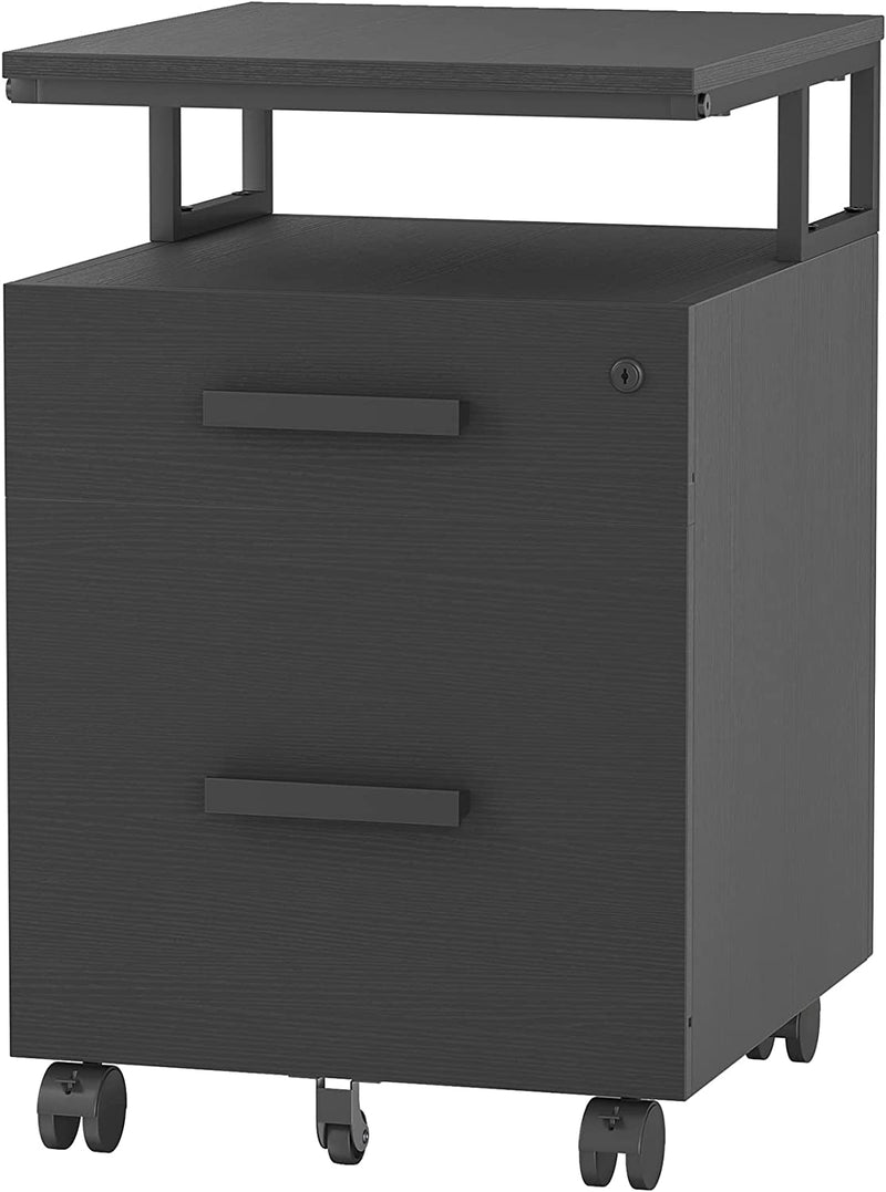 FEZIBO File Cabinet with Lock for Home Office, 2-Drawer Rolling Filing Cabinet, under Desk Home Office File Cabinet for A4, Letter Size, Printer Stand, Wooden Storage Cabinet, Rustic Brown Home & Garden > Household Supplies > Storage & Organization FEZIBO Deep Black  