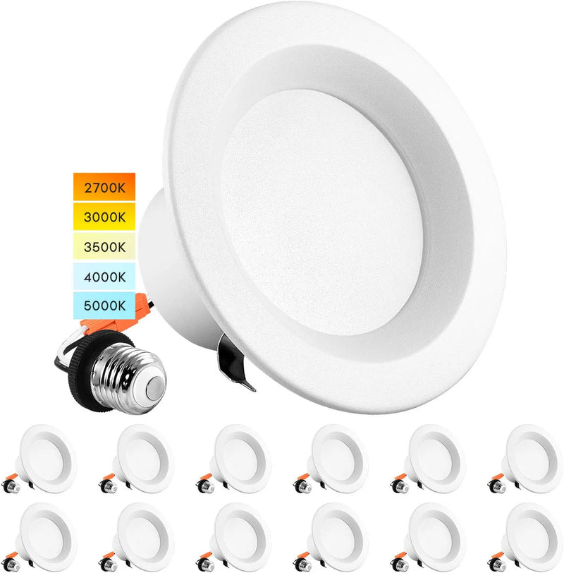 Luxrite 4 Inch LED Recessed Can Lights, 10W=60W, CCT Color Selectable 2700K | 3000K | 3500K | 4000K | 5000K, Dimmable Retrofit Downlights, 750 Lumens, Energy Star, Wet Rated, ETL Listed (4 Pack)