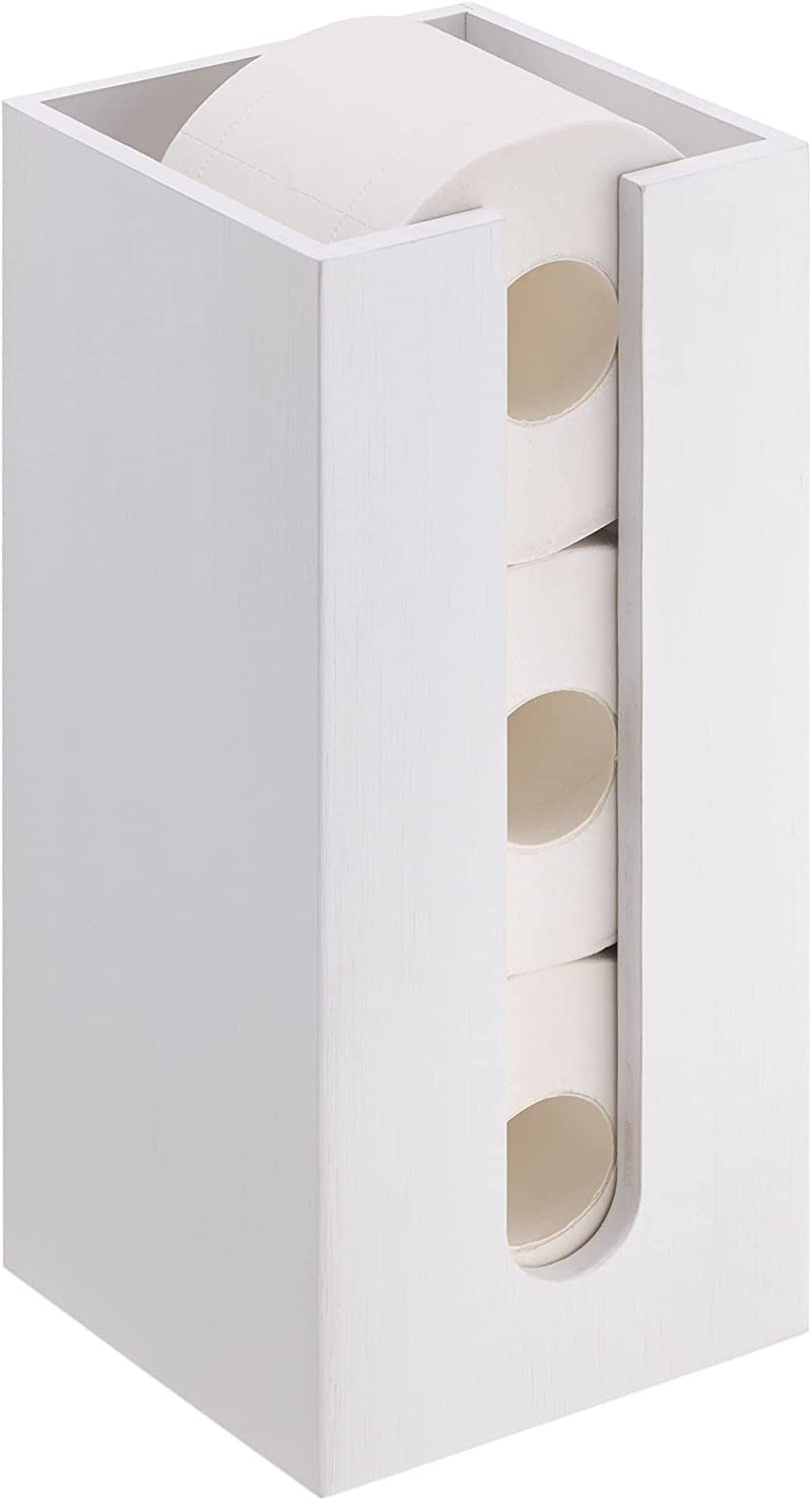 Navaris Bamboo Toilet Paper Storage - Narrow Free Standing Toilet Paper Holder Tower Organizer for Bathroom - Storage for 3 Toilet Rolls - White Home & Garden > Household Supplies > Storage & Organization Navaris White  
