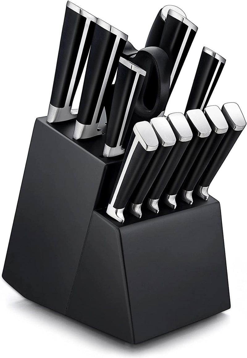 LIANYU 14-Piece Knife Set, Kitchen Knife Set with Block, Professional High Carbon Stainless Steel Chef Knife Set, Forged Knives Set with Honing Steel, Ultra Sharp
