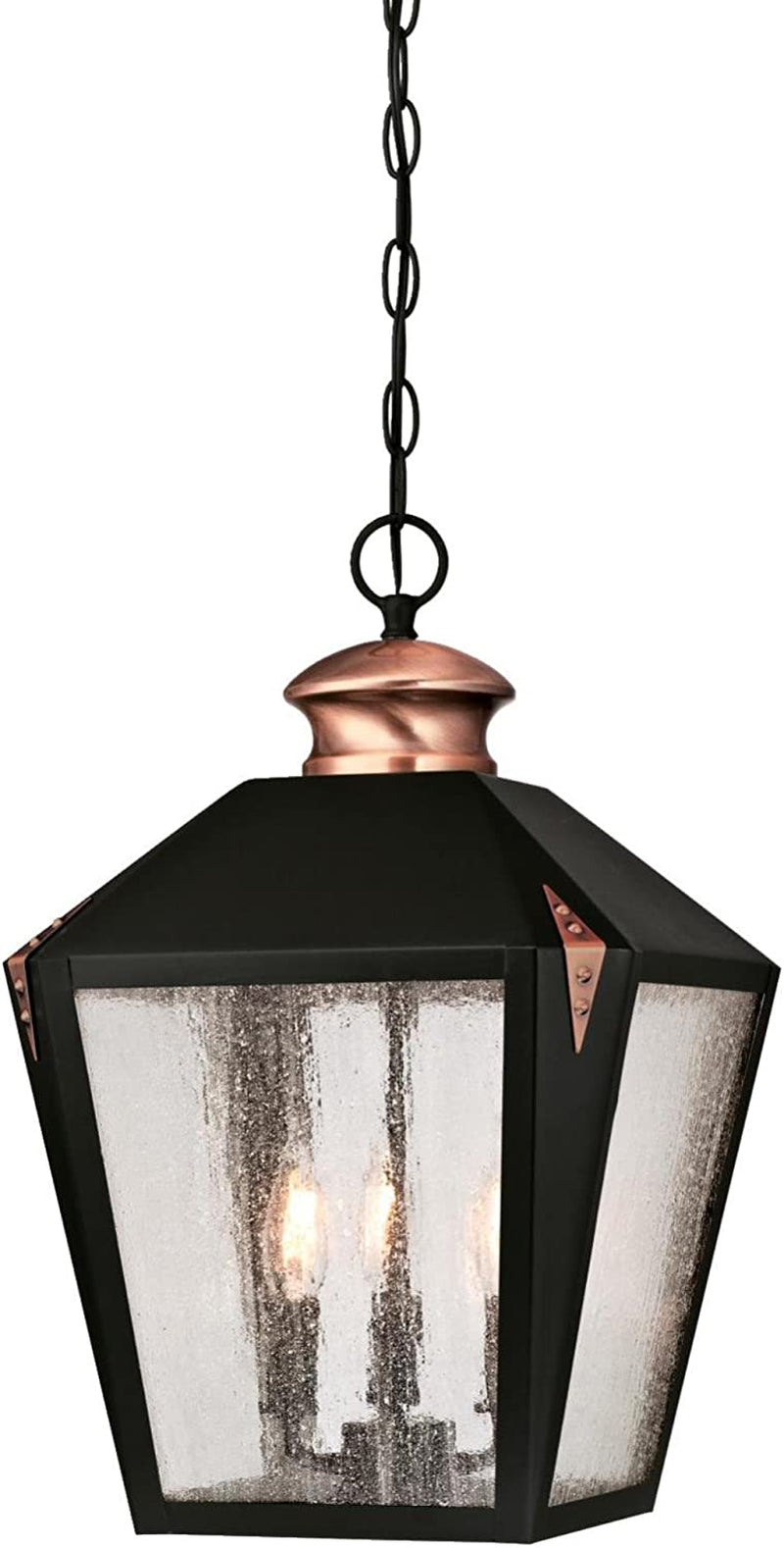 Westinghouse Lighting 6339100 Valley Forge Three-Light Outdoor Pendant, Matte Black Finish with Washed Copper Accents and Clear Seeded Glass Home & Garden > Lighting > Lighting Fixtures Westinghouse   