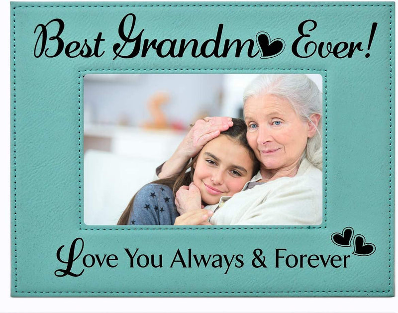 Grandma Picture Frame Gift - Engraved Leatherette Glass Photo Frame - Best Grandma Ever Love You Always & Forever - Mother'S Day Birthday Christmas Grandma from Granddaughter Grandson Xmas (Teal, 4X6) Home & Garden > Decor > Picture Frames GK Grand Personal-Touch Premium Creations Teal 4x6 