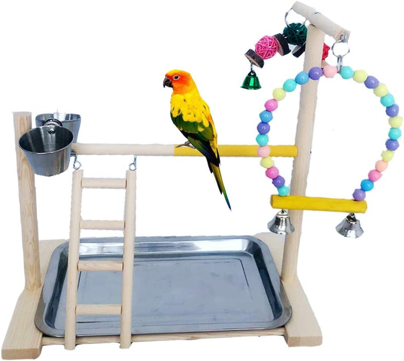 Parrot Playground Bird Exercise Gym Playstand Wood Perch Cockatiel Stand Playpen Ladder Toys with Feeder Cups Cage for Parakeets Lovebird Conures Cockatiel .