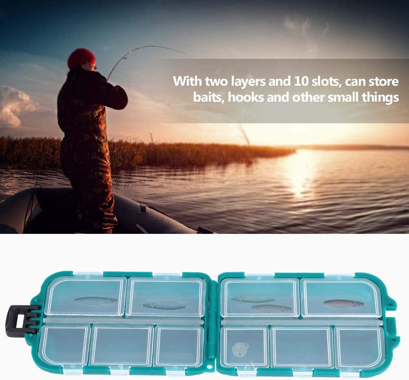 Fishing Lure Box Portable ABS + PP 10 Slots Double Layer Tackle Case Bait Holder Hooks Storage Green Sporting Goods > Outdoor Recreation > Fishing > Fishing Tackle Alomejor   
