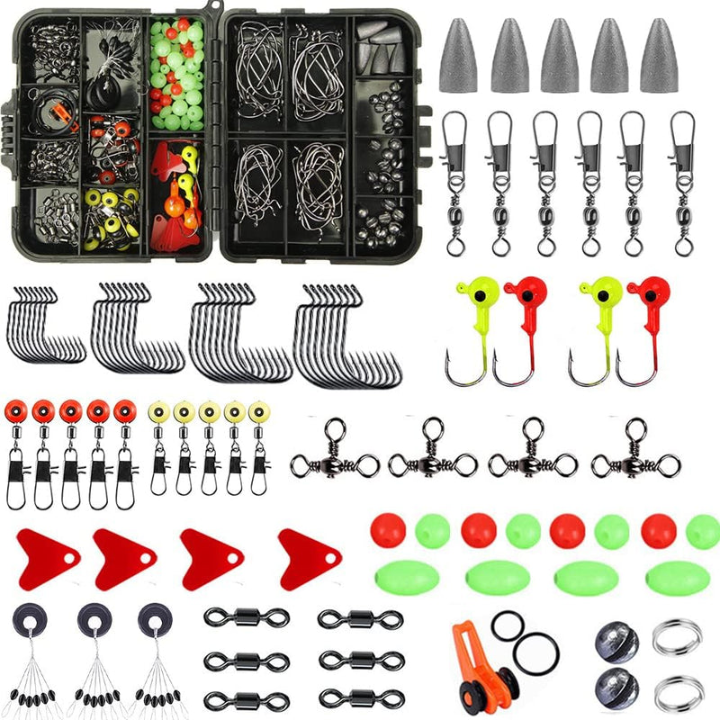 Cotocook 205Pcs Fishing Accessories Kit, Including Jig Hooks, Bullet Bass Casting Sinker Weights, Fishing Swivels Snaps, Sinker Slides, Fishing Set with Tackle Box Sporting Goods > Outdoor Recreation > Fishing > Fishing Tackle Cotocok Black  