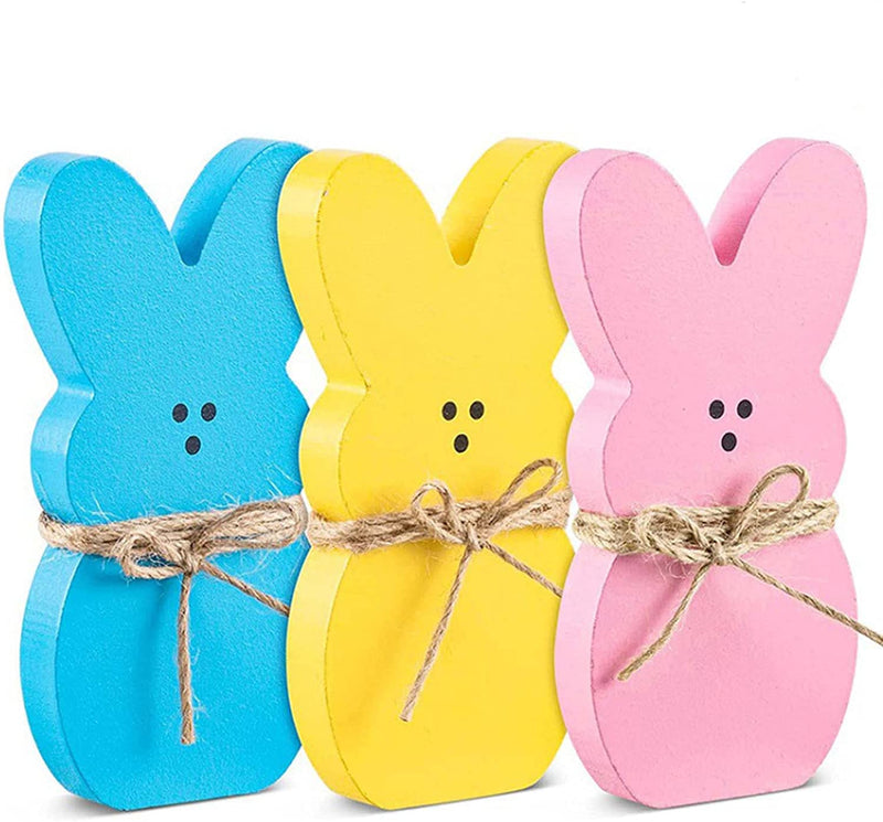 LEIYUDAZI 3Pcs Easter Wooden Sign Easter Bunny Table with Ropes Easter Decorations Spring Decorations for Home Spring Decorations for Parties Restaurants Office Home Farmhouse Gifts（Pink Blue Yellow） Home & Garden > Decor > Seasonal & Holiday Decorations LEIYUDAZI   