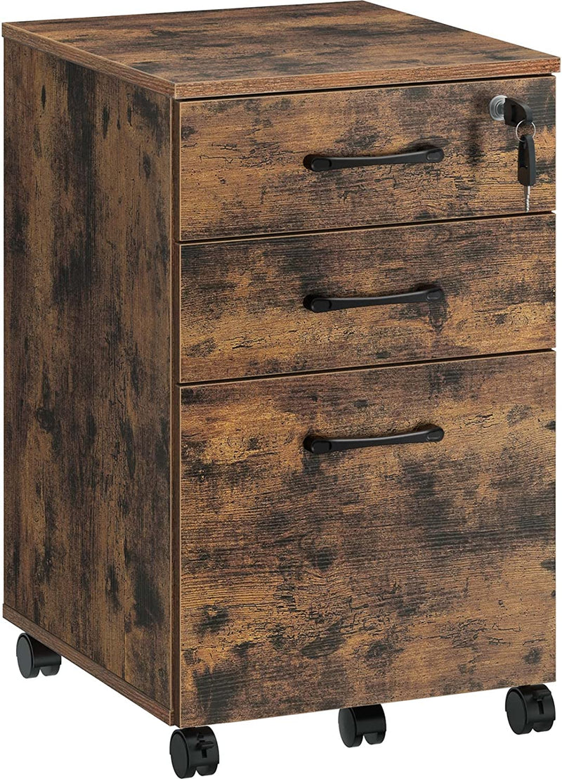 Rolanstar File Cabinet 3 Drawer with 1 Lock, Rolling Mobile Filing Cabinet, under Desk Vertical File Cabinet with Wheels for Letter Sized Documents, Hanging File Folders,Home Office Home & Garden > Household Supplies > Storage & Organization Rolanstar Rustic Brown  