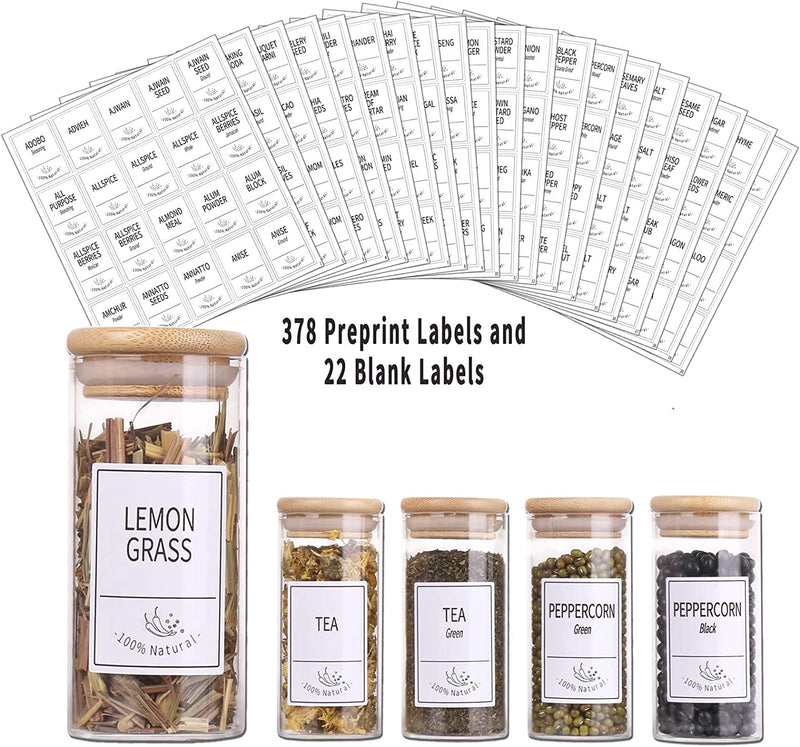 Churboro 24 Glass Spice Jars with Bamboo Airtight Lids, 400 Spice Labels, Funnel and Chalk Marker Set Spice Containers, 4 OZ Glass Storage Jars.