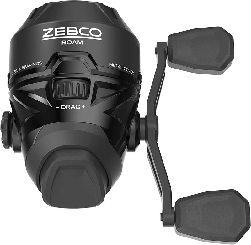 Zebco Roam Spincast Fishing Reel, Size 30 Reel, Changeable Right or Left-Hand Retrieve, Pre-Spooled with 10-Pound Zebco Fishing Line, Stainless Steel Front Cover, Black