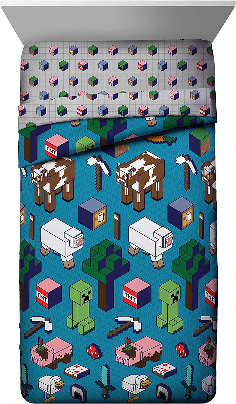 Minecraft Genda Iso Animals 4 Piece Twin Bed Set - Includes Reversible Comforter & Sheet Set - Bedding Features Creeper - Super Soft Fade Resistant Microfiber - (Official Minecraft Product) Home & Garden > Linens & Bedding > Bedding Jay Franco & Sons, Inc.   