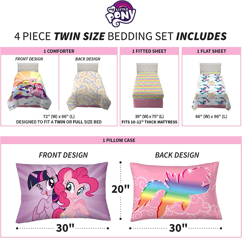 Franco Kids Bedding Super Soft Microfiber Comforter and Sheet Set, 4 Piece Twin Size, My Little Pony Home & Garden > Linens & Bedding > Bedding Franco Manufacturing Company Inc   