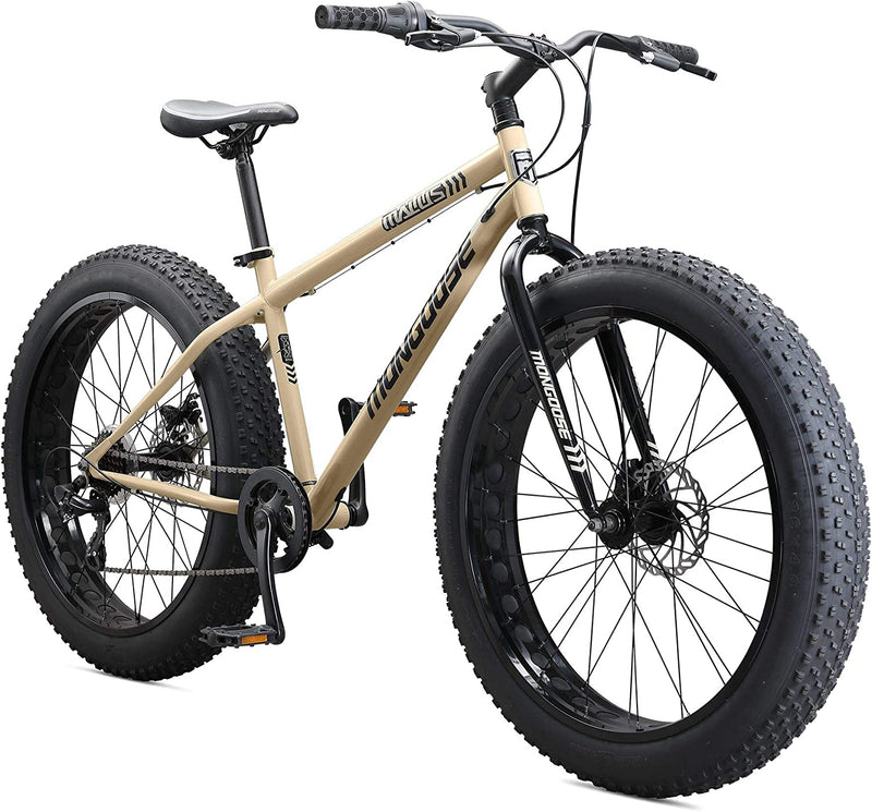 Mongoose Malus Adult Fat Tire Mountain Bike, 26-Inch Wheels, 7-Speed, Twist Shifters, Steel Frame, Mechanical Disc Brakes, Multiple Colors Sporting Goods > Outdoor Recreation > Cycling > Bicycles Pacific Cycle, Inc. Tan  