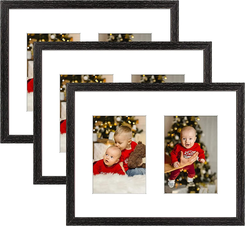 Golden State Art, 11X14 Black Photo Wood Collage Frame with Tempered Glass and White Mat Displays (2) 5X7 Pictures Home & Garden > Decor > Picture Frames Golden State Art Wood - Distressed Black With White Mat 3 Pack 