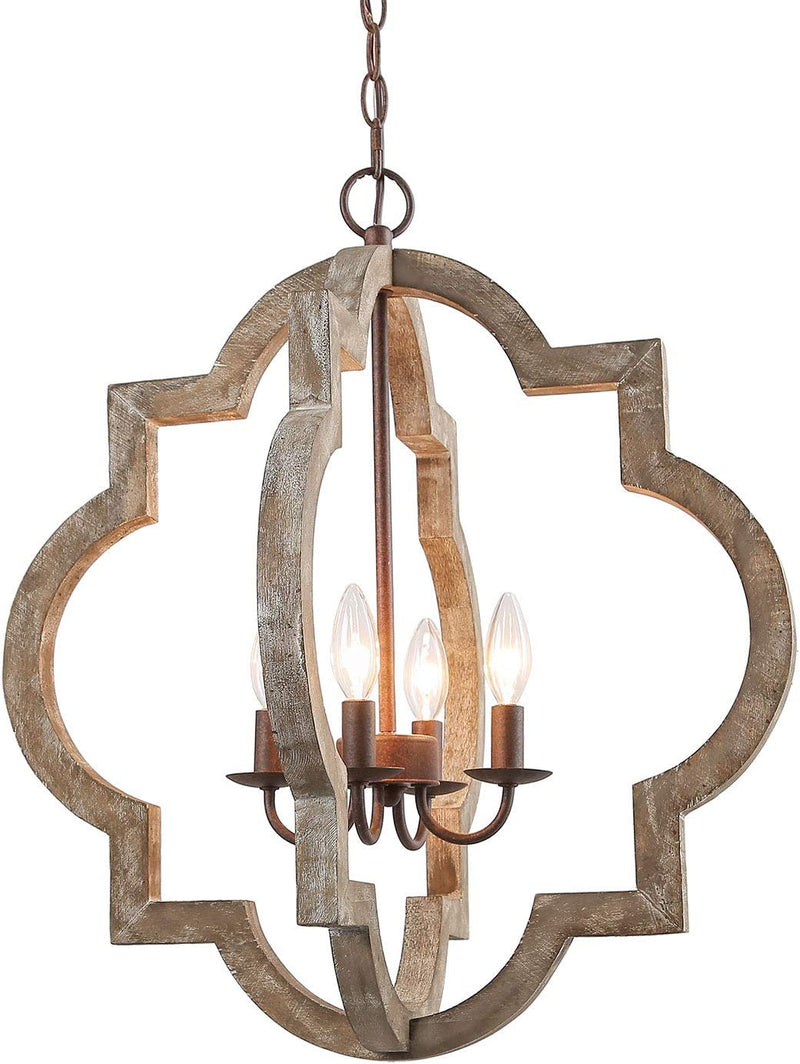 LOG BARN Large Farmhouse Chandelier Handmade Wood 4 Lights Fixtures Hanging for Dining, Bedrooms, Living Rooms and Hallway Home & Garden > Lighting > Lighting Fixtures > Chandeliers LOG BARN   