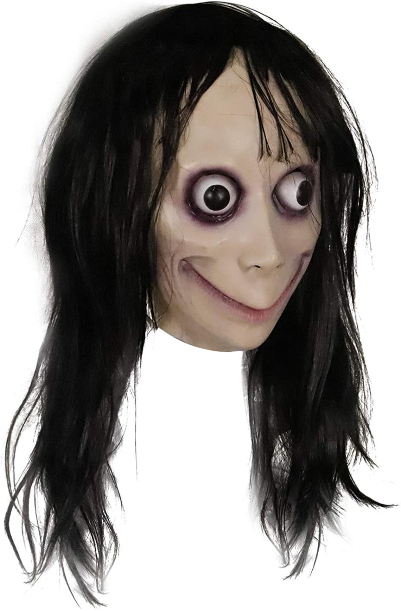 MOLEZU MOMO Mask Horror Devil Mask with Long Hair, Scary Costume Halloween Creepy Cosplay Party Decoration Prop  MOLEZU   
