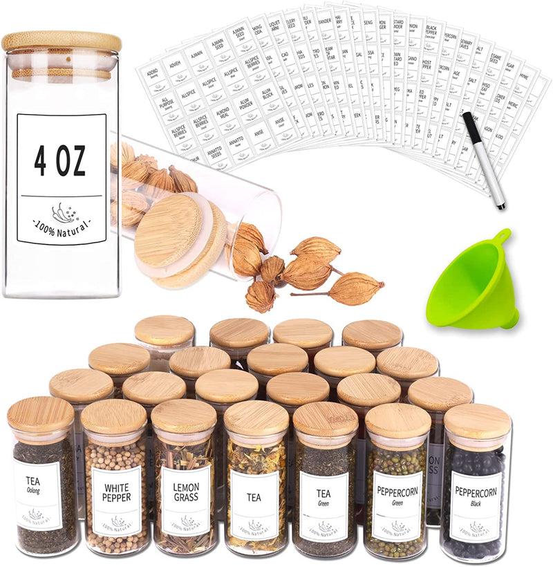 Churboro 24 Glass Spice Jars with Bamboo Airtight Lids, 400 Spice Labels, Funnel and Chalk Marker Set Spice Containers, 4 OZ Glass Storage Jars. Home & Garden > Decor > Decorative Jars Churboro 30  