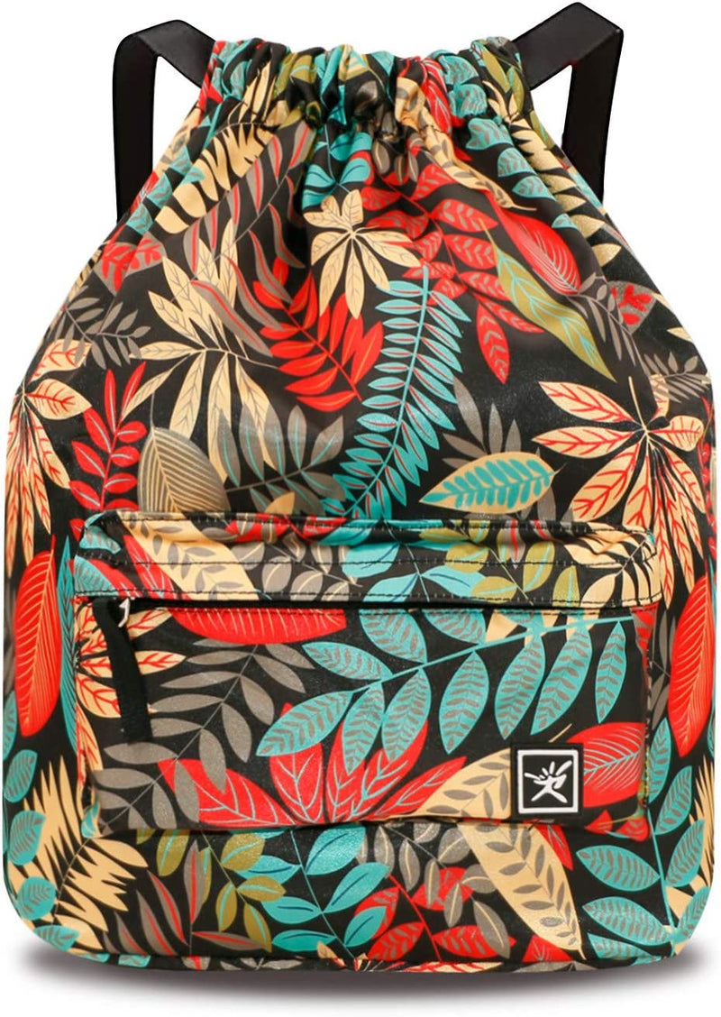 Waterproof Drawstring Bag, Gym Bag Sackpack Sports Backpack for Men Women Girls Home & Garden > Household Supplies > Storage & Organization Risefit 03-red Leaves  