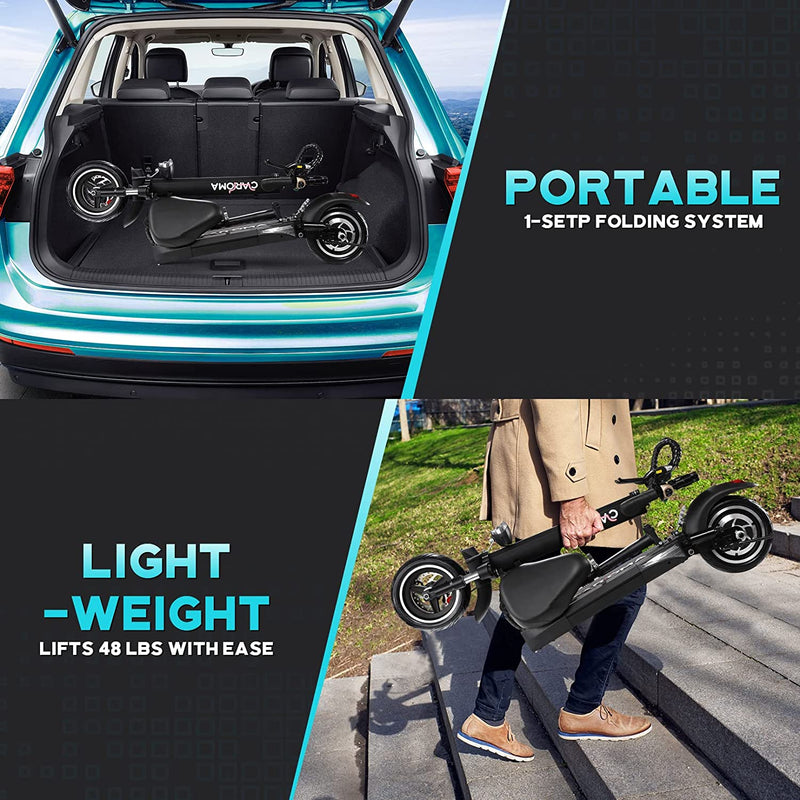 Caroma Electric Scooter Adults Foldable Sports Electric Scooter with Seat for Adult Electric Bike,500W Motor 48V/10.4AH,10" Solid Tires,30Miles Range & 19Mph,330Lbs Load,Dual Brake Headlight&Taillight Sporting Goods > Outdoor Recreation > Cycling > Bicycles ZheJiang AnShang Robot Co.LTD   