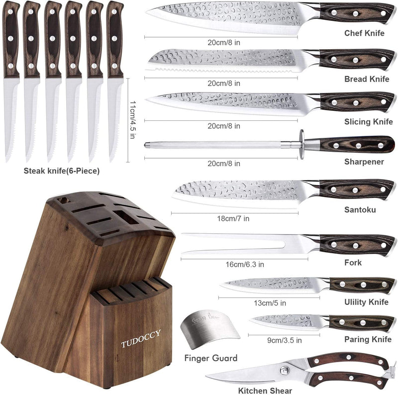 Kitchen Knife Set, 16-Piece Knife Set with Built-In Sharpener and Wooden Block, Precious Wengewood Handle for Chef Knife Set, German Stainless Steel Knife Block Set, Ultra Sharp Full Tang Forged Home & Garden > Kitchen & Dining > Kitchen Tools & Utensils > Kitchen Knives Tudoccy   