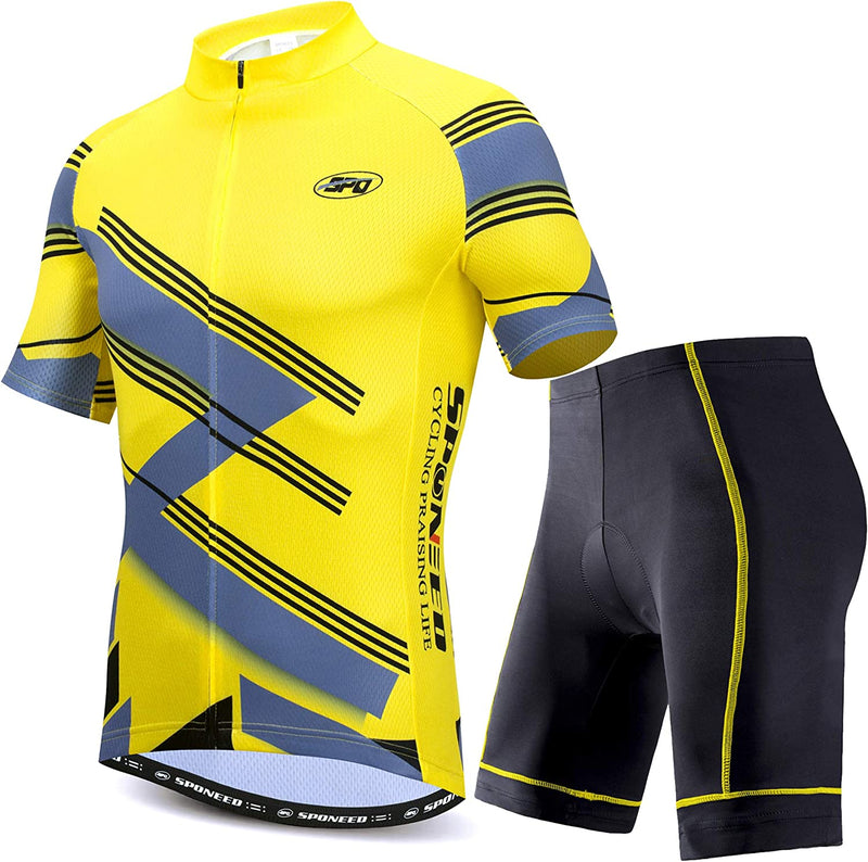 Sponeed Cycling Jersey Short Sleeve Men MTB Bike Clothing Road Bicycle Shorts Padded Sporting Goods > Outdoor Recreation > Cycling > Cycling Apparel & Accessories sponeed Yellow Multi Small 