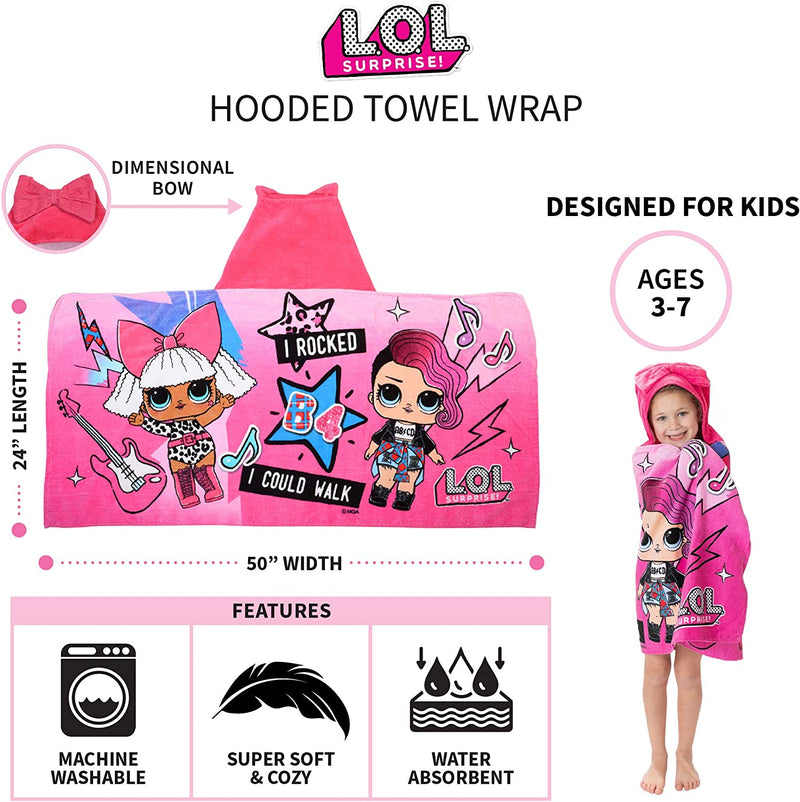 L.O.L. Surprise Soft Cotton Hooded Bath Towel Wrap, 24” X 50”, Pink Home & Garden > Linens & Bedding > Towels Franco Manufacturing   