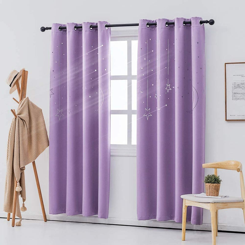 MANGATA CASA Kids Blackout Curtains with Moon & Star for Bedroom-Cutout Galaxy Window Curtains & Drapes with Grommet for Nursery Living Room-Baby Curtains 63 Inch Length 2 Panels(Beige 52X63In) Home & Garden > Decor > Window Treatments > Curtains & Drapes MANGATA CASA Lilac 52x72inch-2panels 
