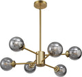 WINGBO 6-Light Modern Chandelier, Sputnik Pedant Light Fixture with Large Opal White Glass Globe Shade for Flat and Slop Ceiling, Height Adjustable for Kitchen Living Room Dining Room Bedroom, Gold Home & Garden > Lighting > Lighting Fixtures > Chandeliers WINGBO Gold + Gray Glass 1 6-Light 