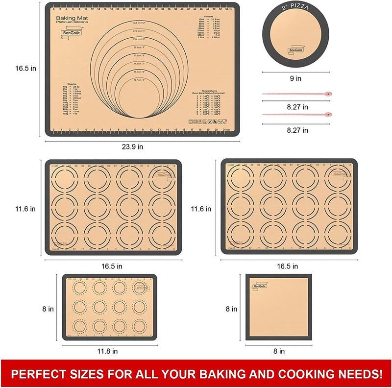 Silicone Baking Mat Set of 6, Non-Stick Food Grade Reusable Baking Sheet Liners Mats for Multi-Size Bakeware,Multi-Purpose Mats for Rolling Dough Making Pastry Cookies Macaroon Pizza by Bongoût. Home & Garden > Kitchen & Dining > Cookware & Bakeware HENGDE   