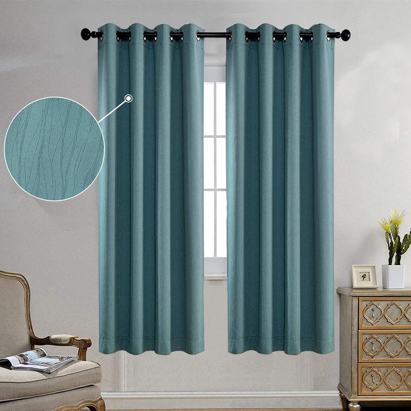 Miuco Room Darkening Texture Thermal Insulated Blackout Curtains for Bedroom 1 Pair 52X63 Inch Black Home & Garden > Decor > Window Treatments > Curtains & Drapes MIUCO Teal 52x63 inch 