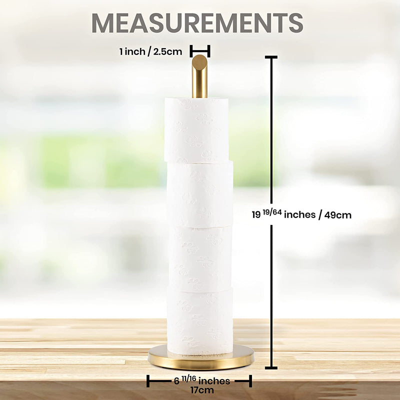 ROOMOXIE Free Standing Toilet Paper Roll Holder Stand with Storage for 4 Rolls of Toilet Tissue - Beautifully Designed SUS304 Stainless Steel Gold Bathroom Toilet Roll Holder Home & Garden > Household Supplies > Storage & Organization ROOMOXIE   