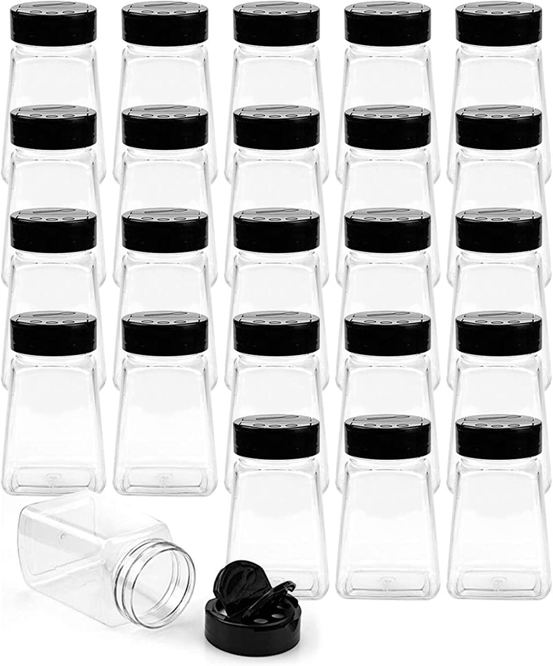 Tebery 24 Pack Clear Plastic Spice Jars with Black Flap Cap, 9OZ Seasoning Jars Storage Container Bottle to Pour or Sifter Shaker for Storing Spice, Herbs and Powders Home & Garden > Decor > Decorative Jars Tebery 24  