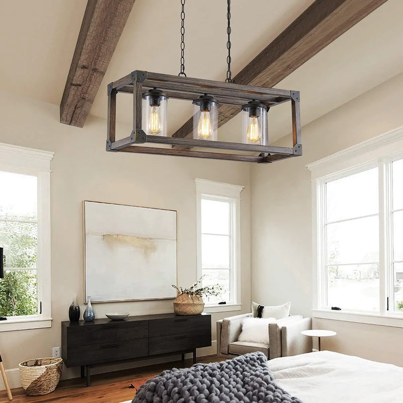 Saint Mossi Farmhouse Pendant Chandelier Lighting, Island Chandelier Light for Kithen, Dining Room with 3-Light and Glass Lampshades, L30 Xw11 Xh13, Oaky Finish Home & Garden > Lighting > Lighting Fixtures > Chandeliers Saint Home   