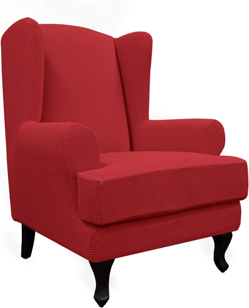 Easy-Going Stretch Wingback Chair Sofa Slipcover 2-Piece Sofa Cover Furniture Protector Couch Soft with Elastic Bottom, Spandex Jacquard Fabric Small Checks, Black Home & Garden > Decor > Chair & Sofa Cushions Easy-Going Christmas Red  