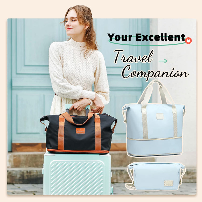 Imiomo Travel Gym Duffel Bag - Weekender Bags for Women, Large Tote Overnight Bag, Sports Shoulder Hospital Bag (Ice Blue) Home & Garden > Household Supplies > Storage & Organization imiomo   