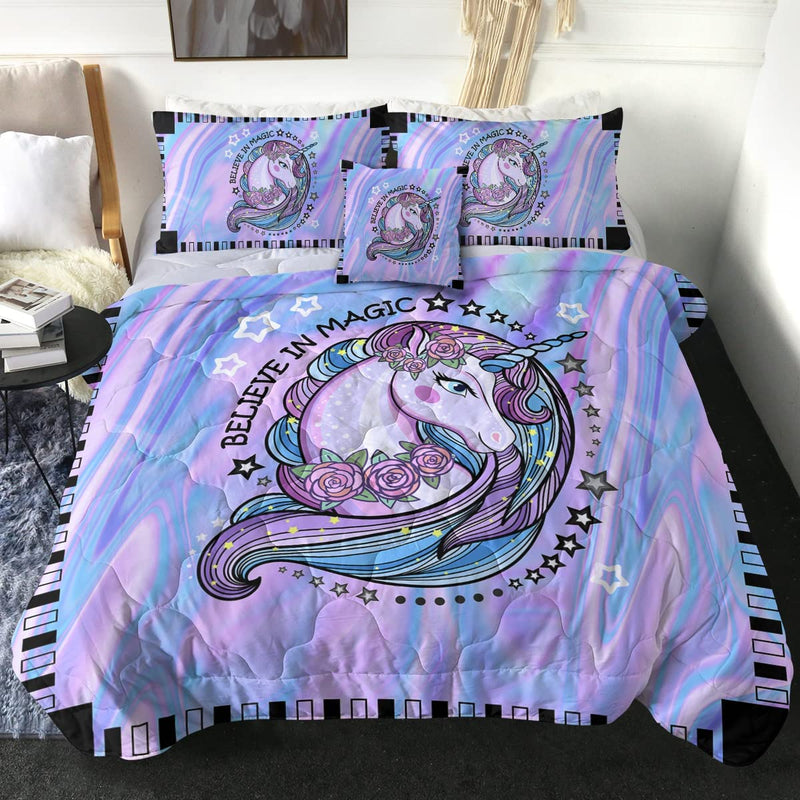 Sleepwish Unicorn Twin Comforter Set for Girls Purple Unicorn Bedding Set 4 Piece Star Space Bed Set Kids Unicorn Rose Quilt Set with 2 Pillow Shams 1 Cushion Cover (Twin) Home & Garden > Linens & Bedding > Bedding > Quilts & Comforters Sleepwish 22 Full 
