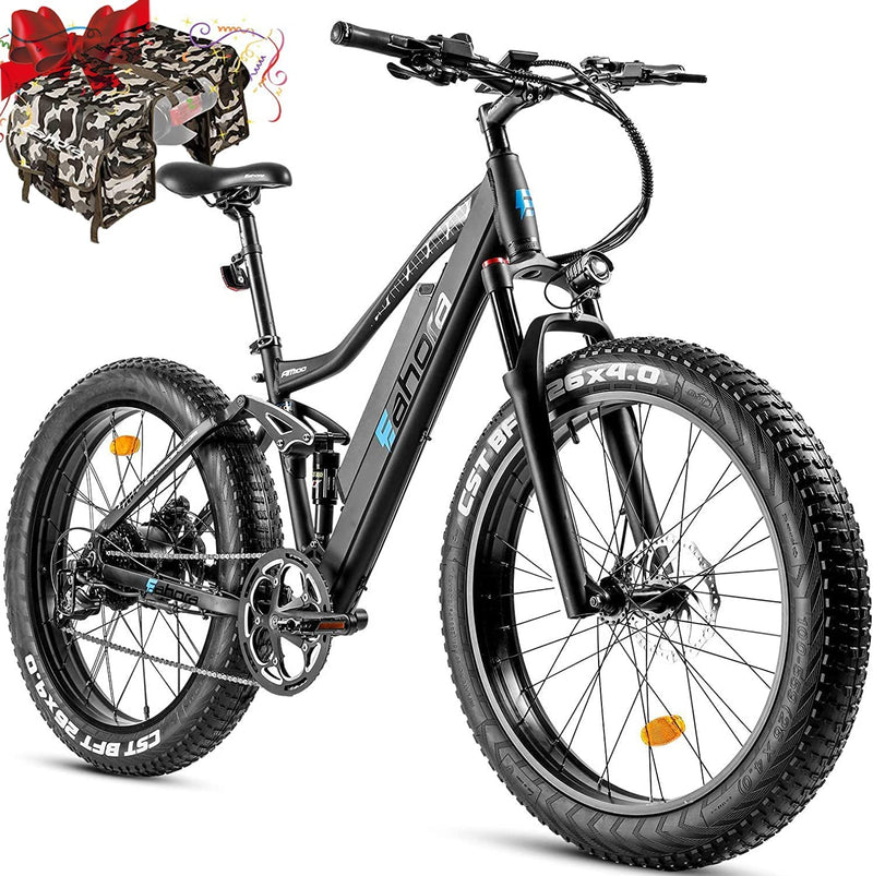 Eahora AM200 Peak 1000W Electric Bike 26'' Fat Tire Electric Mountain Bike Air Full Suspension Hydraulic Brakes Color Display Shimano 9 Speed Gears All-Terrain Electric Dirt Bike Cruise Control Sporting Goods > Outdoor Recreation > Cycling > Bicycles eAhora Black  