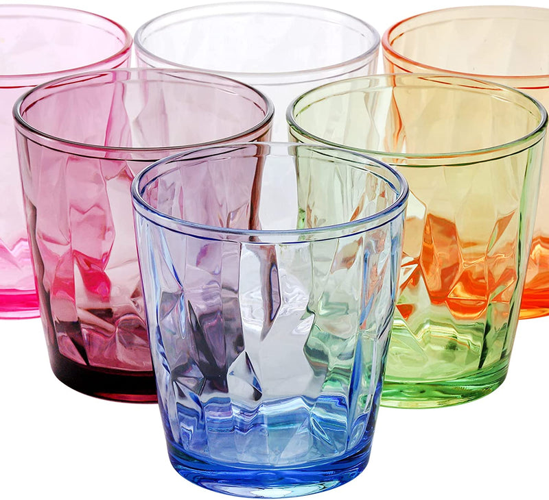 Hedume Set of 6 Unbreakable Premium Drinking Glasses, 6 Colors 10.5 Oz Stackable Tritan Tumbler Cups, BPA Free, Dishwasher Safe