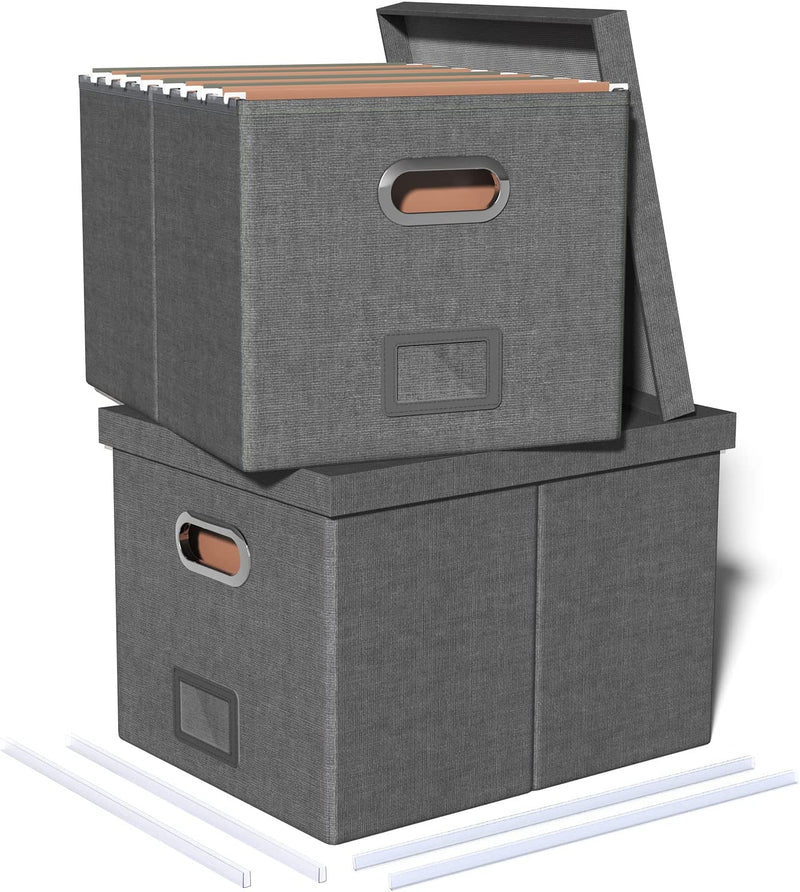 Oterri File Storage Organizer Box,Filing Box,Portable File Box with Lid,Fit for Letter/Legal File Folder Storage, Easy Slide Durable Hanging File Box for Office/Decor/Home,1 Pack,Gray-Box Only Home & Garden > Household Supplies > Storage & Organization Oterri Dark-gray 2 pack 