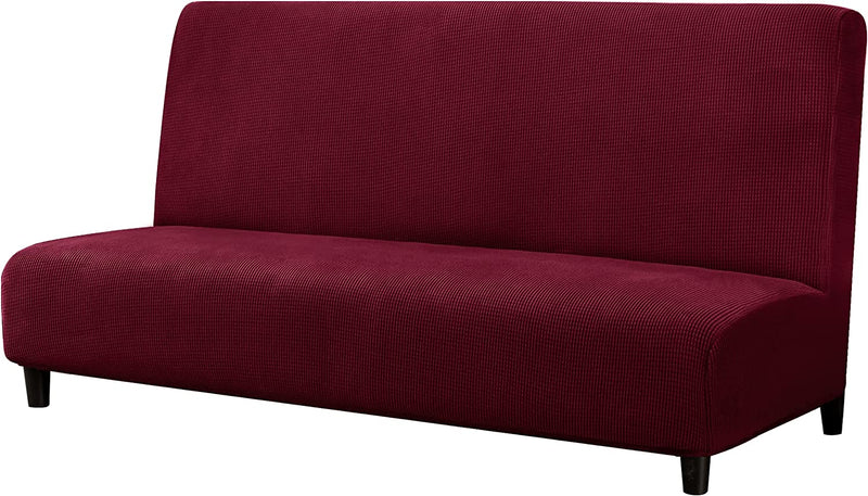 Subrtex Stretch Armless Sofa Slipcover Foldable Futon Cover Sofa Bed Washable Removable Furniture Protector (Celadon) Home & Garden > Decor > Chair & Sofa Cushions SUBRTEX Wine  