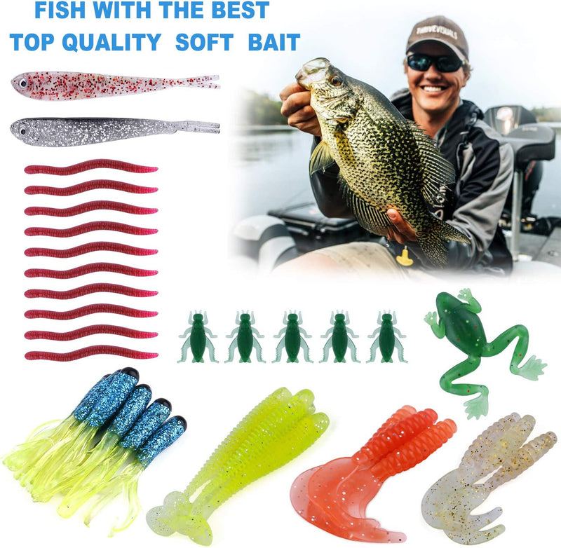 PLUSINNO 78Pcs Freshwater Fishing Lures Baits Tackle Kit, Fishing Accessories with Spoon Lures, Crankbait, Soft Plastic Worms, Spinnerbaits, Jigs, Fishing Hooks, Topwater Lures for Bass, Trout, Salmon
