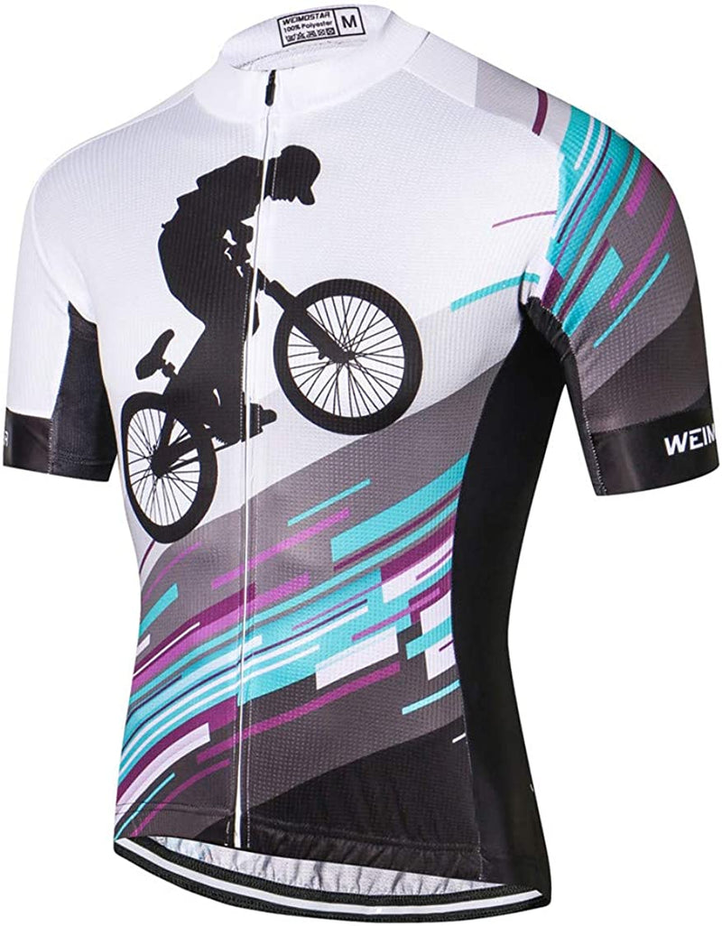 Cycling Jersey Men Full Zip Bike Shirt Racing Top Bicycle Clothing Sporting Goods > Outdoor Recreation > Cycling > Cycling Apparel & Accessories Weimostar White Blue 22 Tag M(Chest 33-36"） 