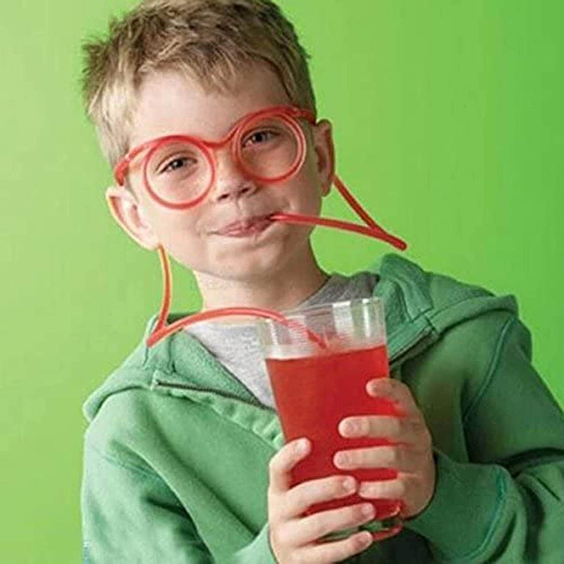 LONGRV 6Pcs Novelty Soft Plastic Straws, Reusable DIY Drinking Straws Tube in the Form of Eyeglasses Straws for Easter Halloween Christmas Birthday Party Supplies Events Drinkware Sets