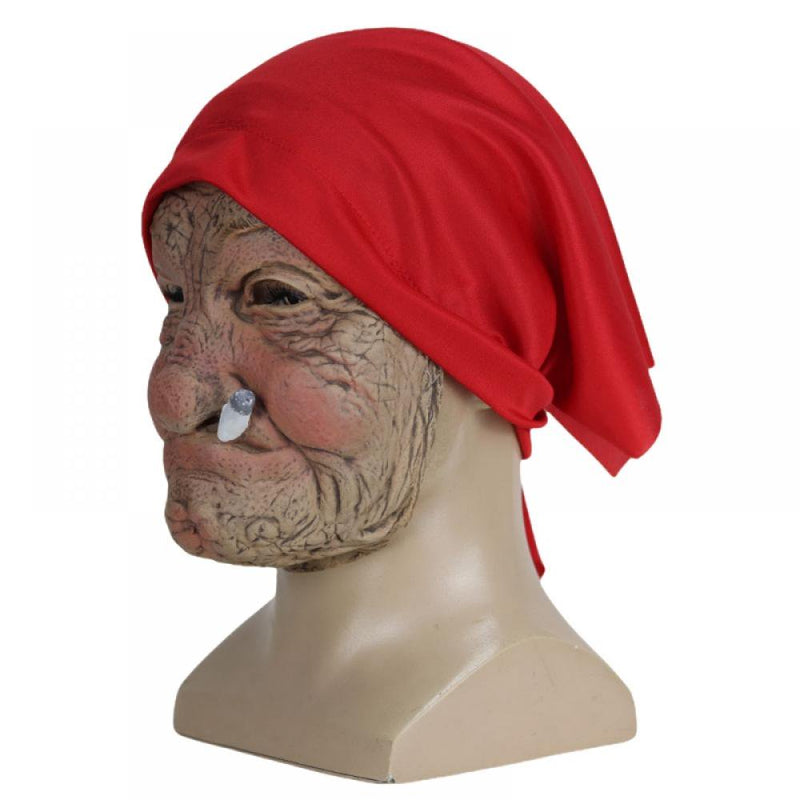 Old Women Mask, Smoking Grandmother in Red Headscarf Face Mask, Latex Full Head Mask for Masquerade Halloween Party Realistic Decor Costumes Apparel & Accessories > Costumes & Accessories > Masks Dose Not Apply   